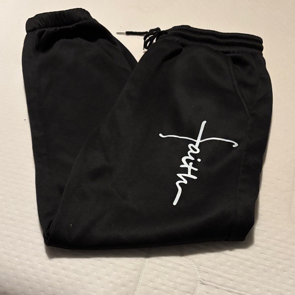 Black Joggers with FAITH White Script Design Large